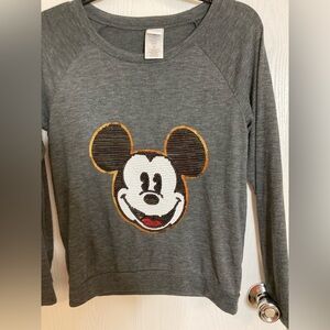 Official Disney Juniors Sequin Mickey MouseLong Sleeve Shirt Grey Size S